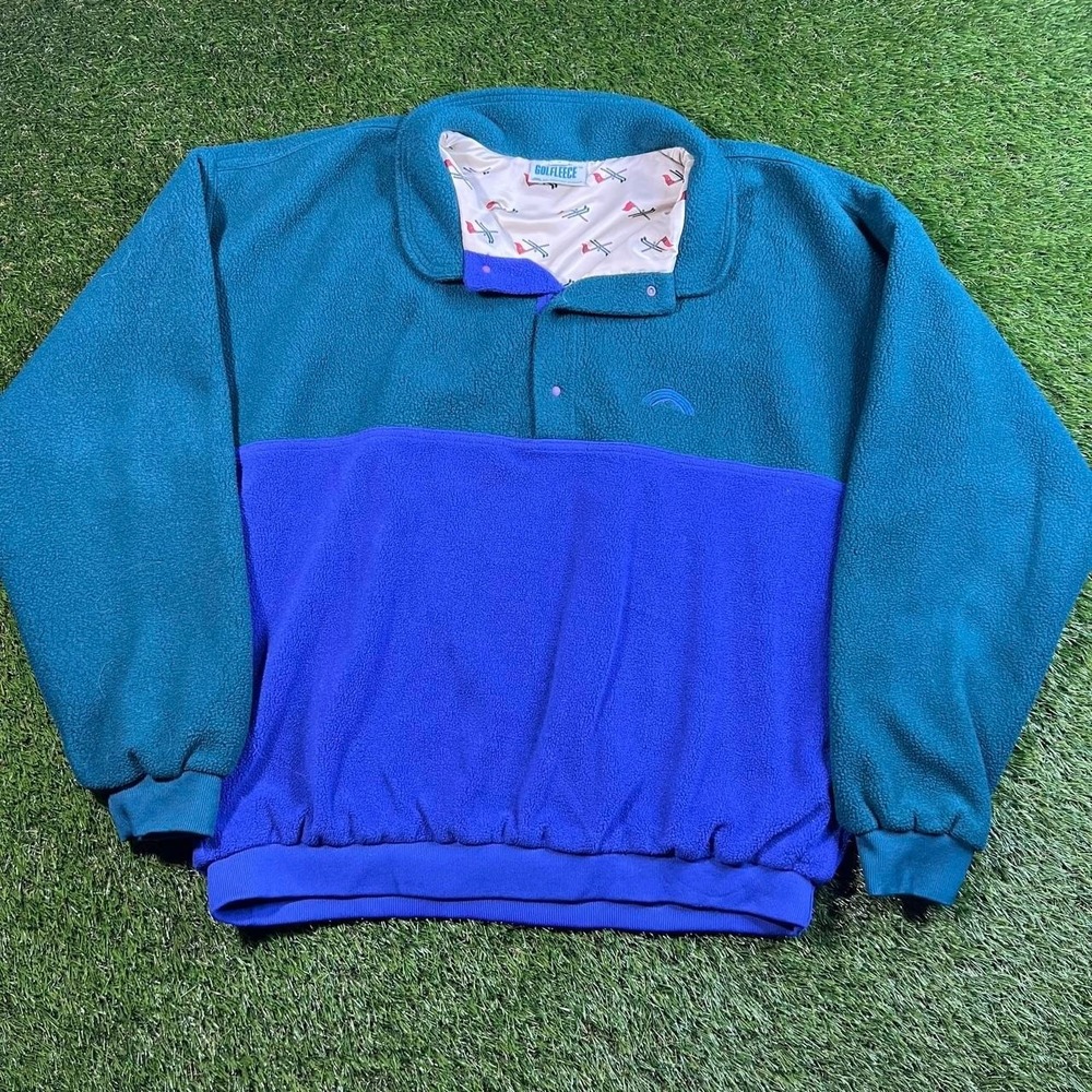 Vintage Sun Mountain Golf Fleece Pullover Green Purple Golf Lining Made USA XL